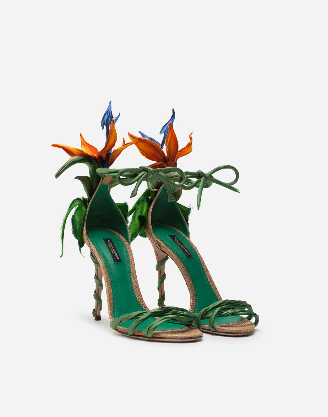 Satin Sandals With Bird Of Paradise Embroidery