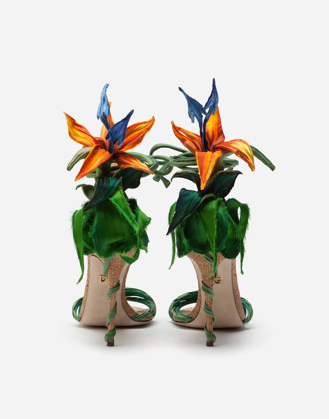 Satin Sandals With Bird Of Paradise Embroidery