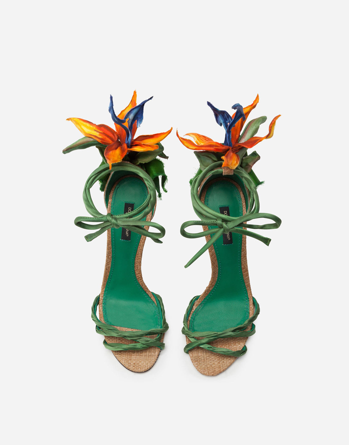 Satin Sandals With Bird Of Paradise Embroidery