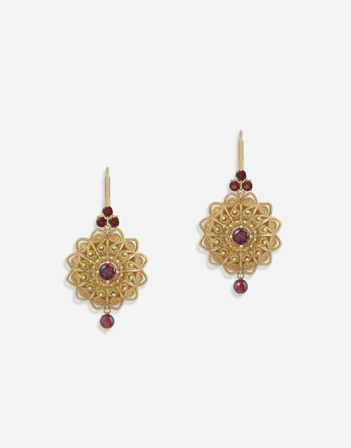 Pizzo Earrings In Yellow Gold And Rhodolite Garnets